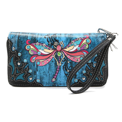 Dragonfly Western Style Women Double Zipper Wallet