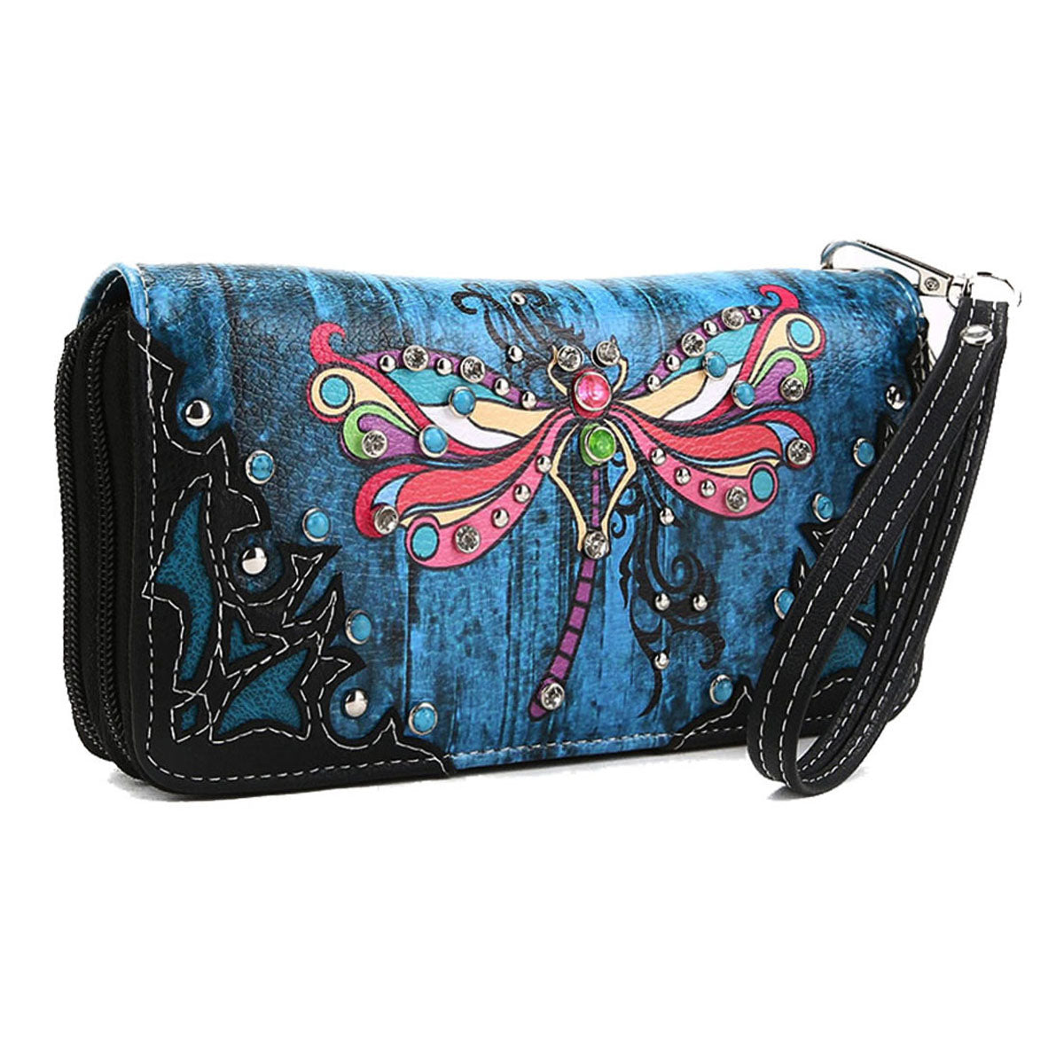 Dragonfly Western Style Women Double Zipper Wallet