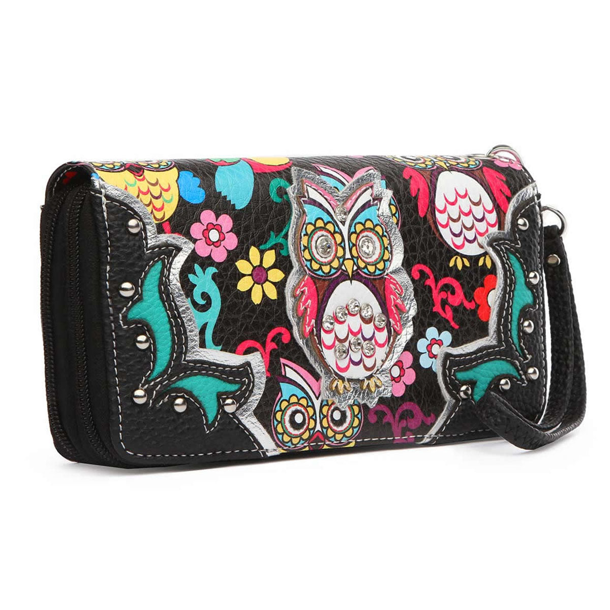 Colorful Owl Flower Women Purse with Matching Wallet Set