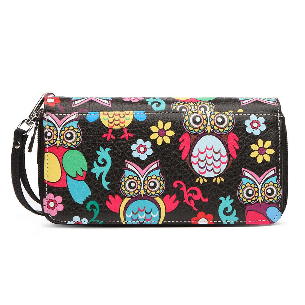 Colorful Owl Flower Women Purse with Matching Wallet Set