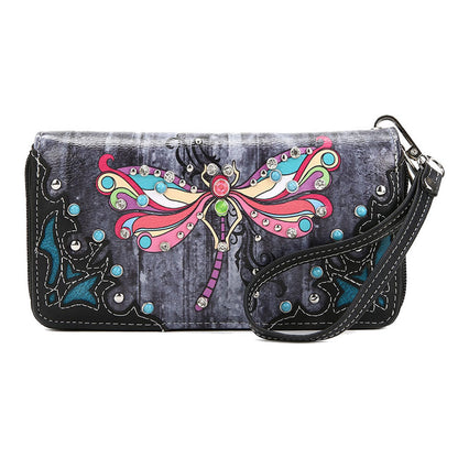 Dragonfly Western Style Women Double Zipper Wallet