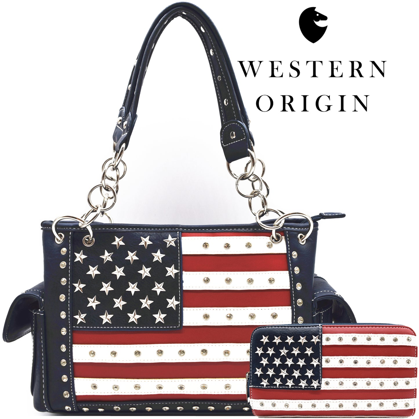 USA Flag Women Purse with Matching Wallet Set