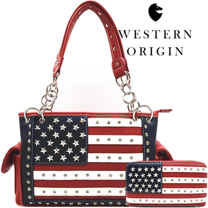 USA Flag Women Purse with Matching Wallet Set