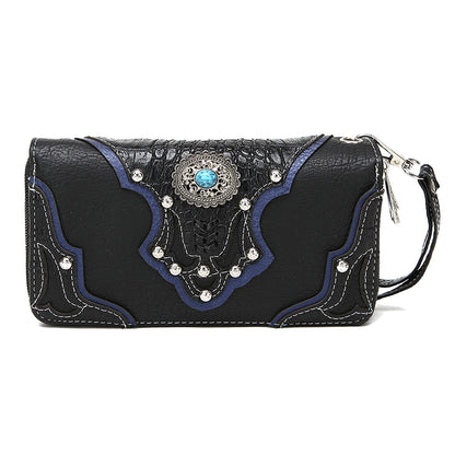 Western Style Conchos Studded Women Double Zipper Wallet