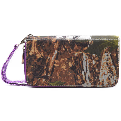 Camouflage Cross Studded Women Double Zipper Wallet