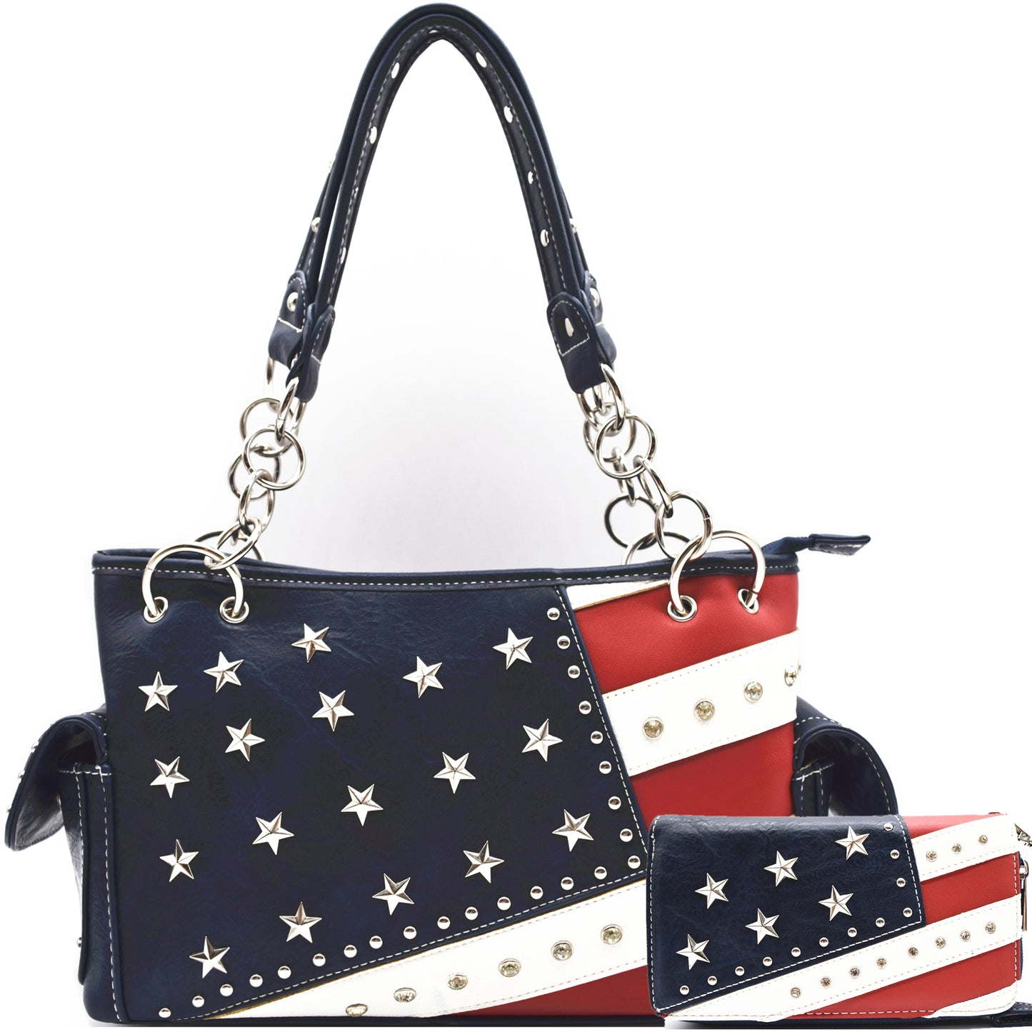 USA Flag Women Purse with Matching Wallet Set