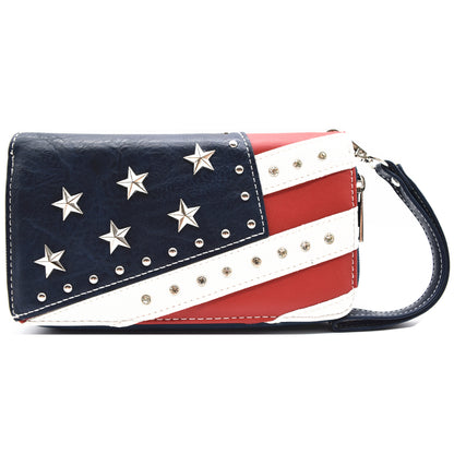 USA Flag Women Purse with Matching Wallet Set