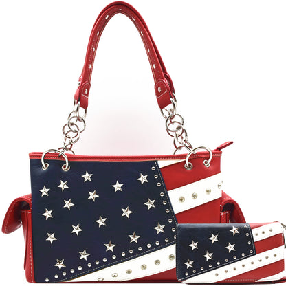 USA Flag Women Purse with Matching Wallet Set