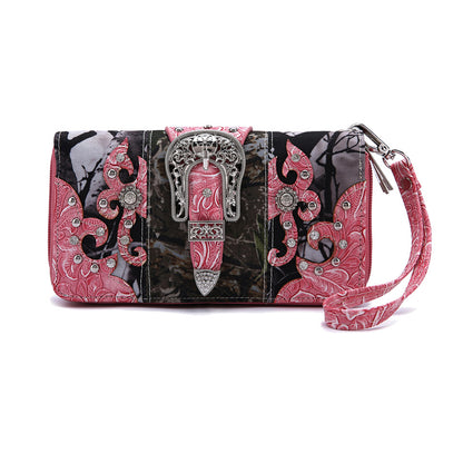 Camouflage Buckle Women Double Zipper Wallet