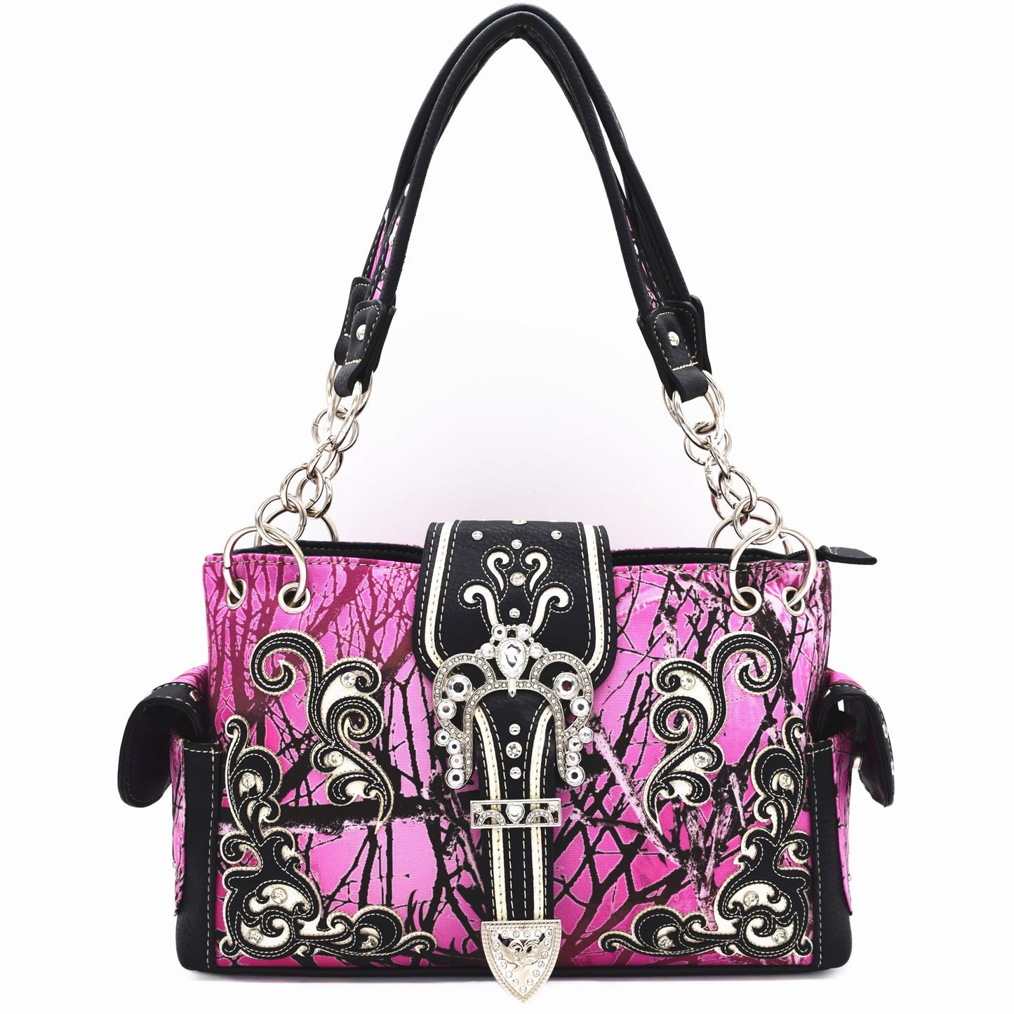 Camouflage Buckle Purse Floral Shine Glow With Matching Wallet Set