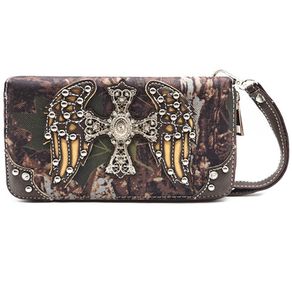 Camouflage Cross Wings Women Purse with Matching Wallet Set
